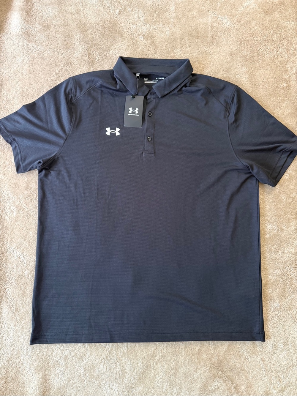 NWT Under Armour Men’s Black Polo with White Logo Size XL